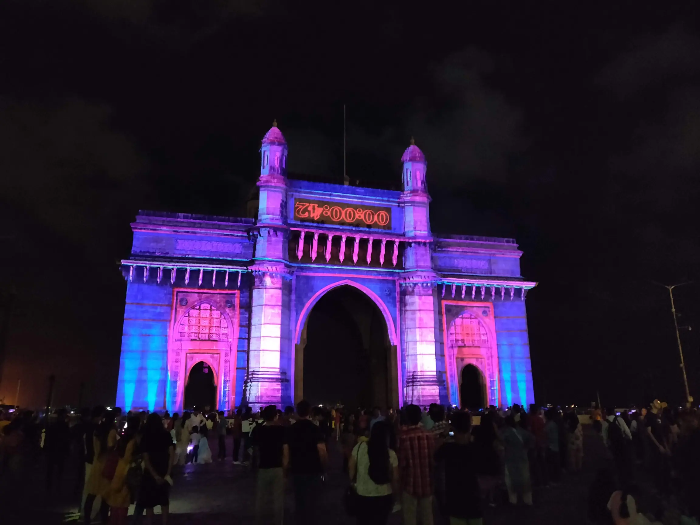 Light show projected on the Gateway of India