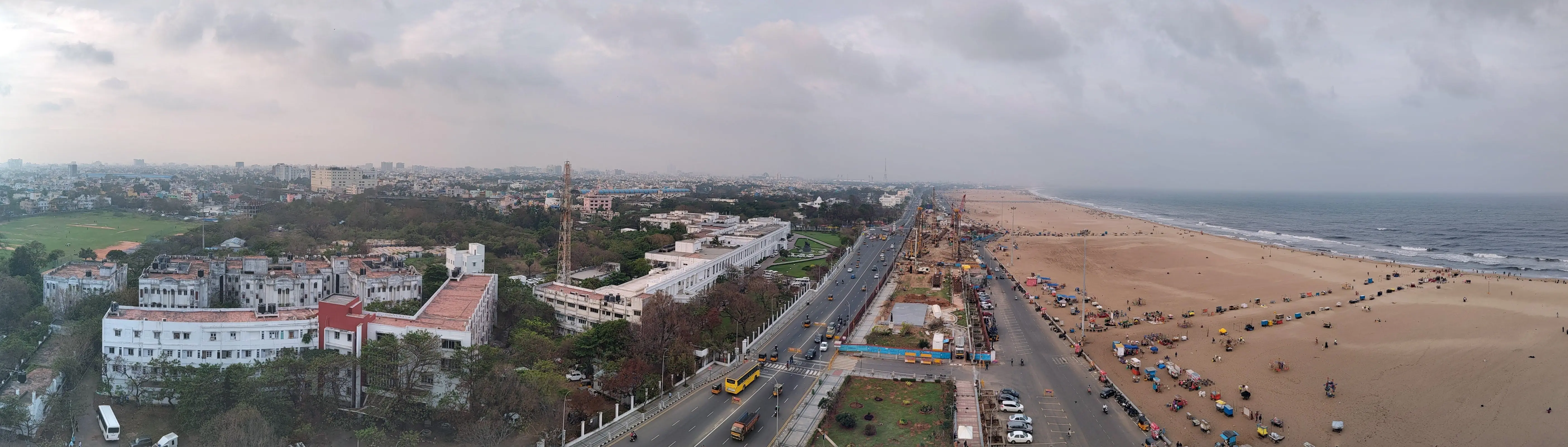 A panorama of Marina beach from atop the Chennai lighthouse