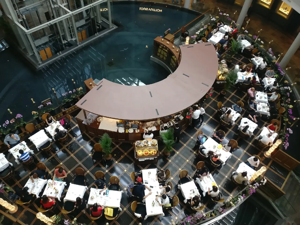View of a restaurant that looks like a poké ball from above