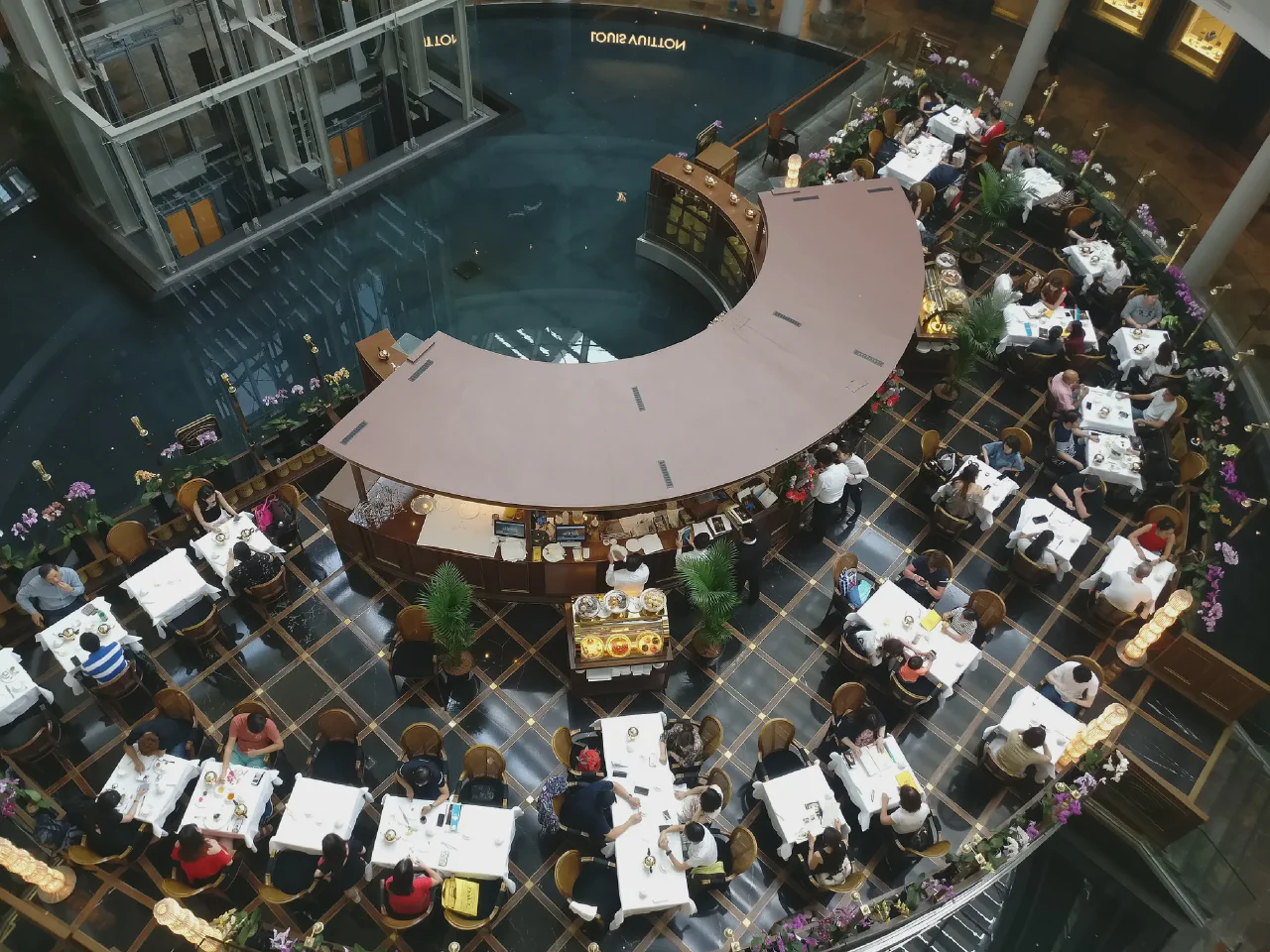 View of a restaurant that looks like a poké ball from above