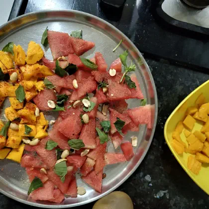 Mango watermelon salad, cut and ready-to-eat.