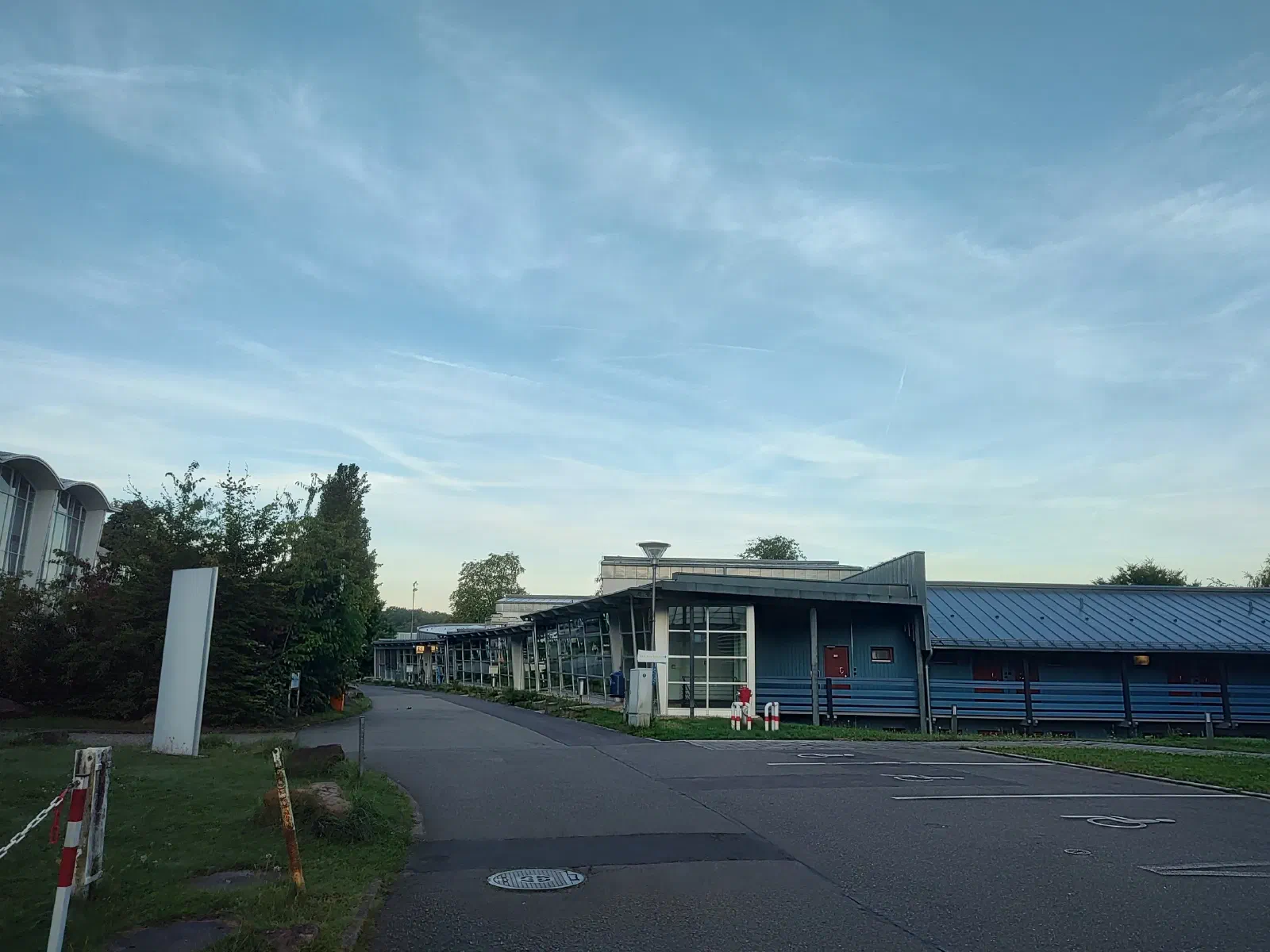 The Sportcampus building with bright blue skies.
