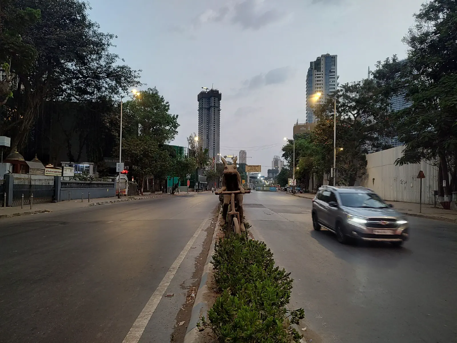 Front view of the two bunnies on the tandem cycle.
