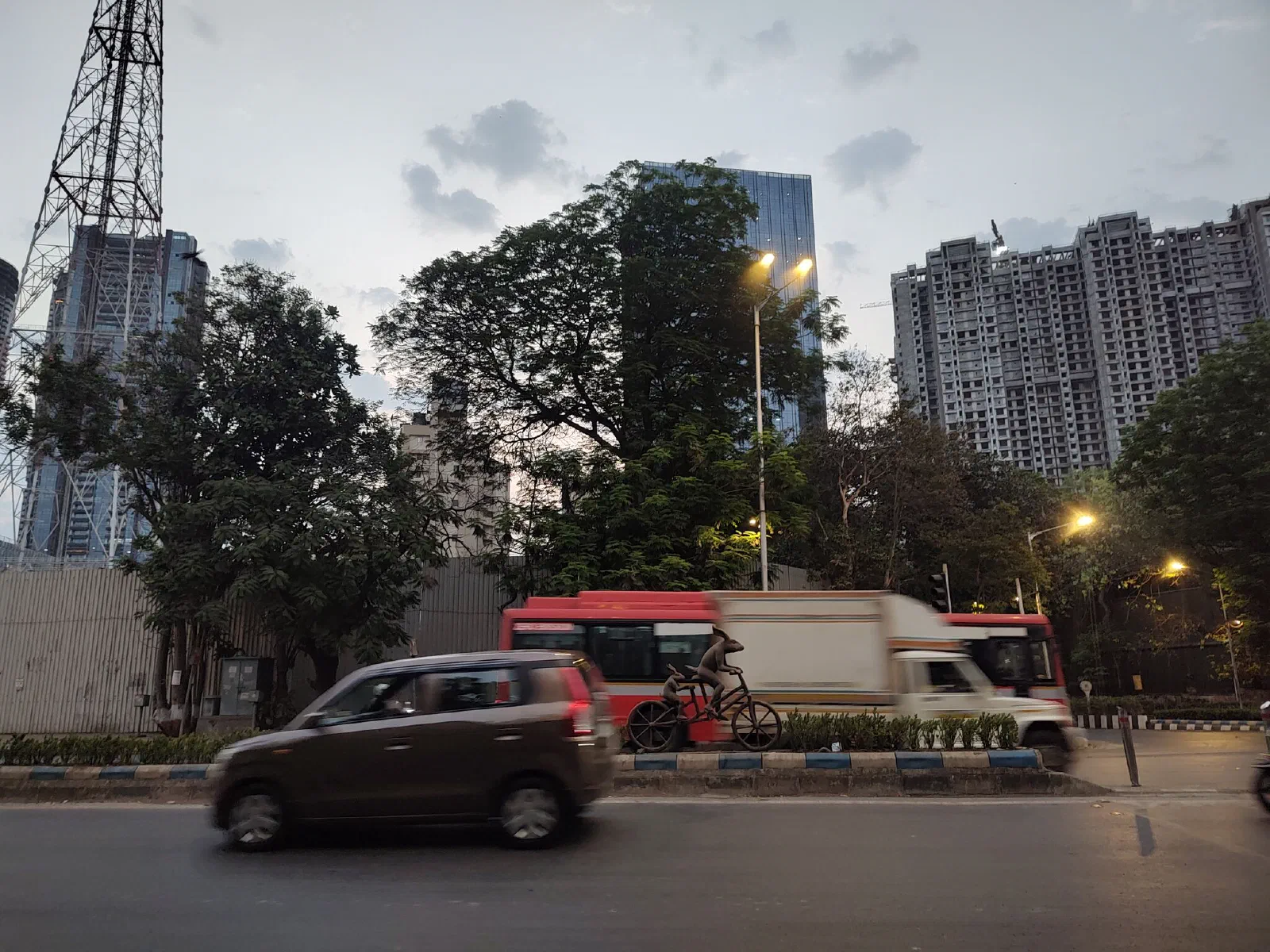 The bunnies surrounded by traffic. 
