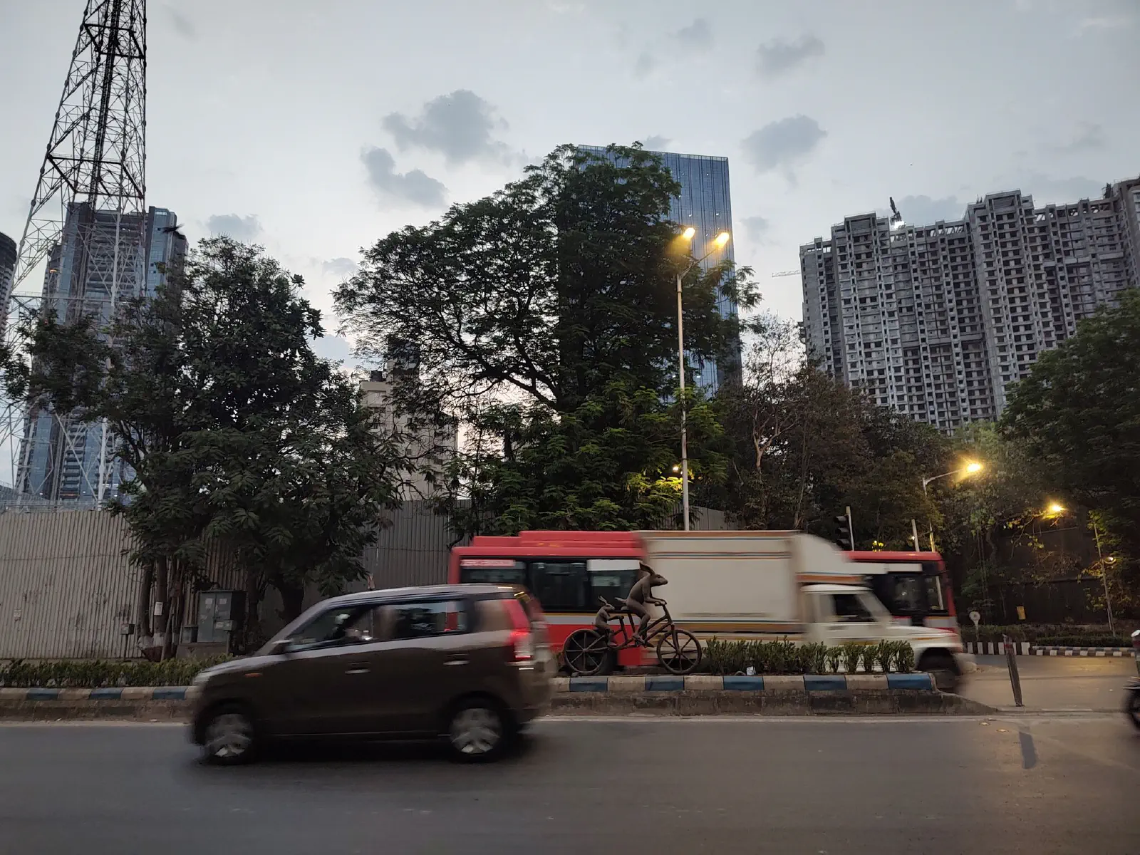 The bunnies surrounded by traffic. 
